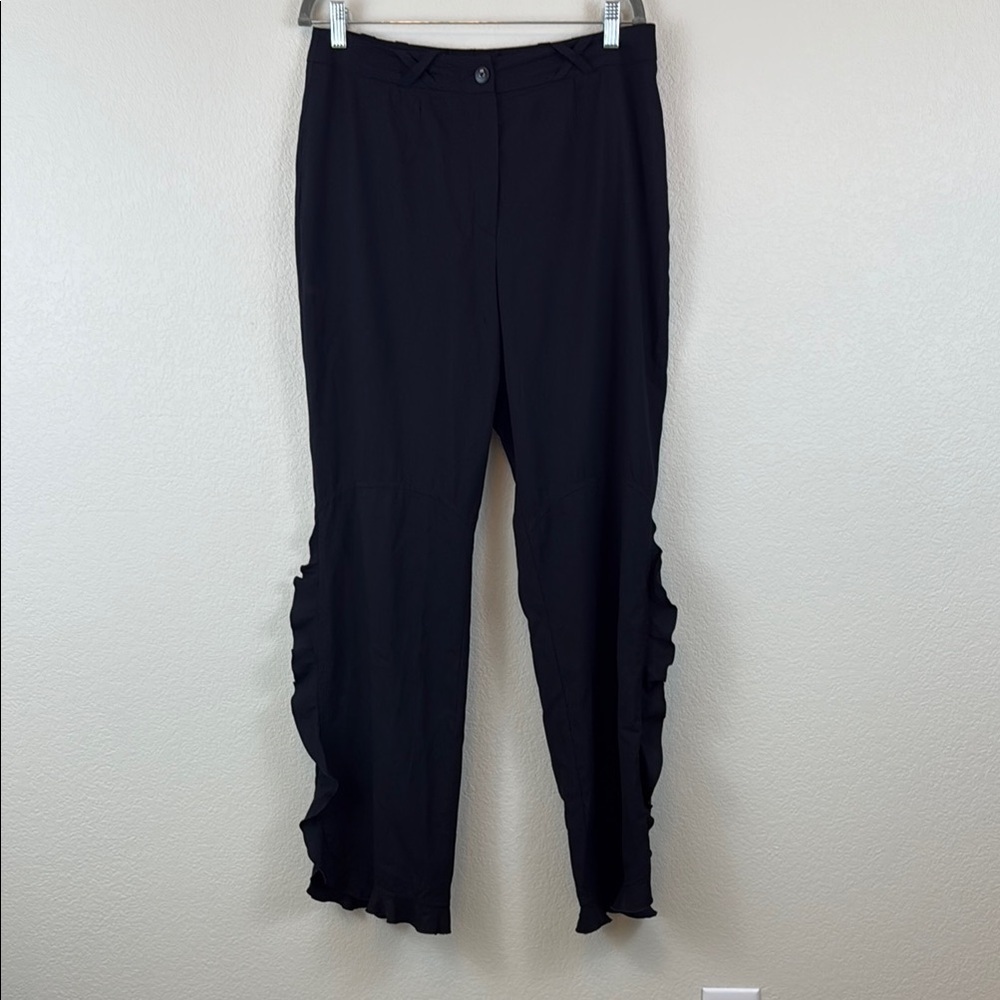 Escada 100% Wool Black Wide Leg Pants with Ruffle Detail‎ Size 42